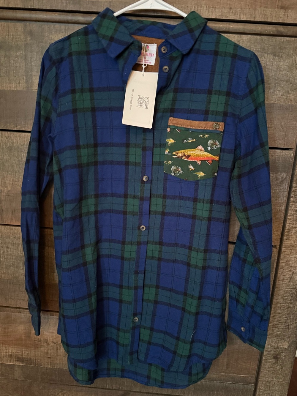 Marleylilly flannel tunic, trout tunic, fish tunic, fish flannel NWT size small